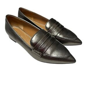 Talbots Scarlet Pointed Toe Metallic Genuine Leather Loafers Flats Shoes Size 8M
